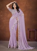 Banarasi Crush Silk Lavendar Party Wear Sequence Work Saree